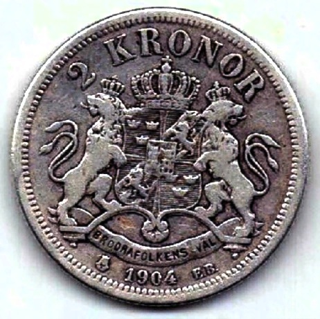 2 кроны 1904 Швеция Норвегия XF