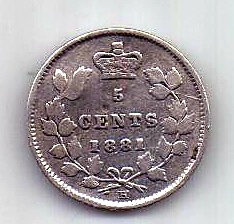 5 центов 1881 Канада Великобритания