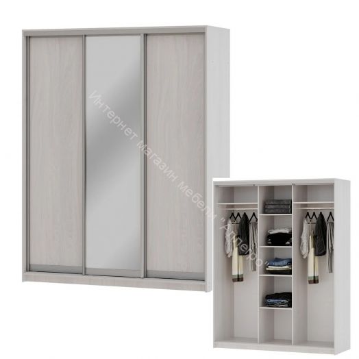 Шкаф-купе "Мираж 17.1" 3-х дверный с зеркалом Ясень анкор светлый