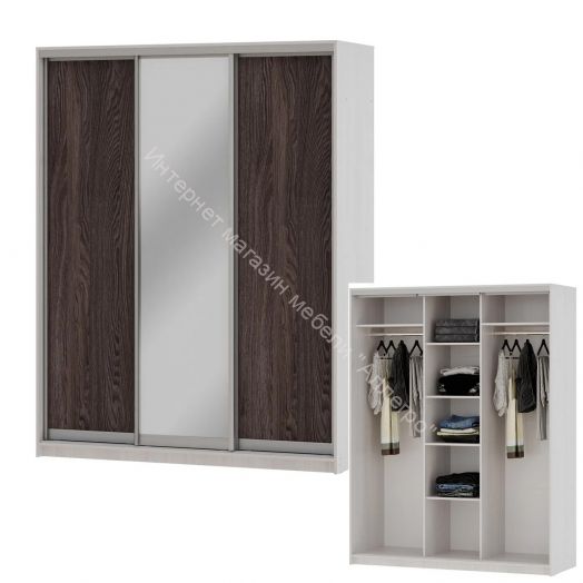 Шкаф-купе "Мираж 17.1" 3-х дверный с зеркалом Ясень анкор светлый/Ясень анкор темный