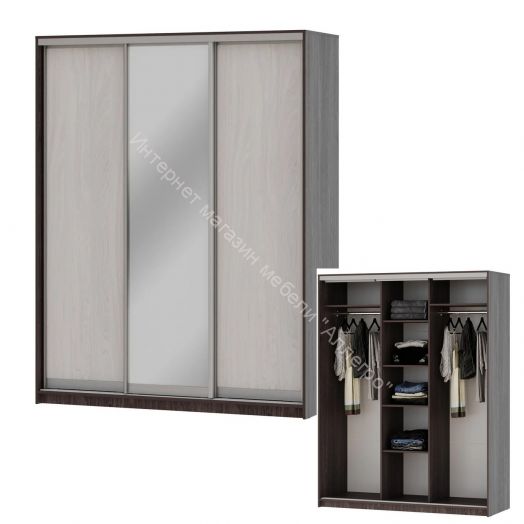 Шкаф-купе "Мираж 17.1" 3-х дверный с зеркалом Ясень анкор темный/Ясень анкор светлый