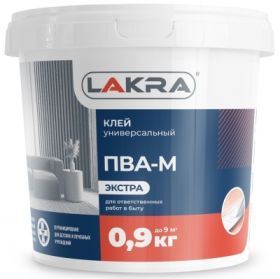 Клей ПВА-М Экстра Лакра 0.9кг Универсальный, Бесцветный, Высокой Прочности