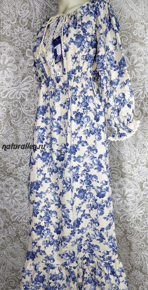 Платье в народном стиле синие розы
