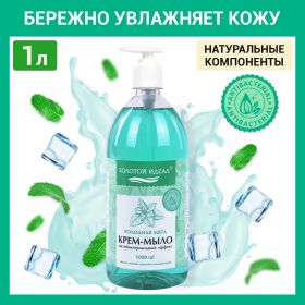 Мыло-крем жидкое с АНТИБАКТЕРИАЛЬНЫМ ЭФФЕКТОМ 1 л ЗОЛОТОЙ ИДЕАЛ «Холодная мята», дозатор, 608285