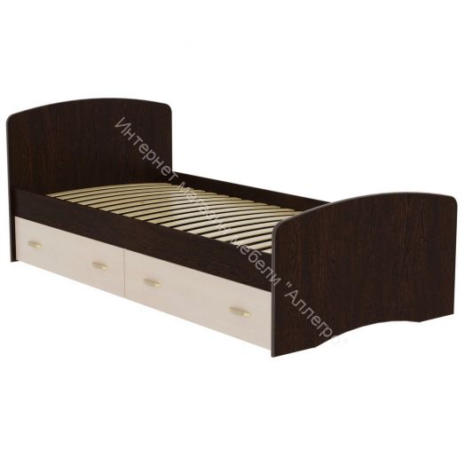 Кровать-6 одинарная (800/900*2000) с 2-мя ящиками Венге/Млечный дуб
