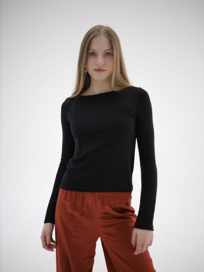 Лонгслив из мериноса черный