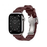 Часы Apple Watch Hermès Series 11 GPS + Cellular 42mm Silver Titanium Case with Bordeaux Kilim Deployment Buckle