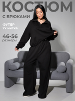Женский трикотажный костюм с широкими брюками и кофтой 405 [черный]