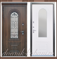 Входная металлическая дверь ВАЛЕНСИЯ ТЕРМО винорит Nussbaum с чёрной патиной / винорит Белый с 4-х камерным стеклопакетом 125 мм Россия