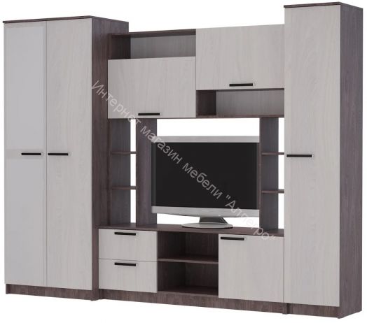 Гостиная "Александра 10" с зеркалом Ясень анкор темный/Ясень анкор светлый