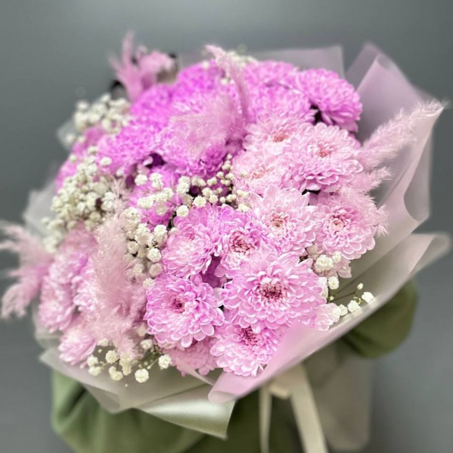 Букет "Счастливый момент"/хризантема кустовая/гипсофила