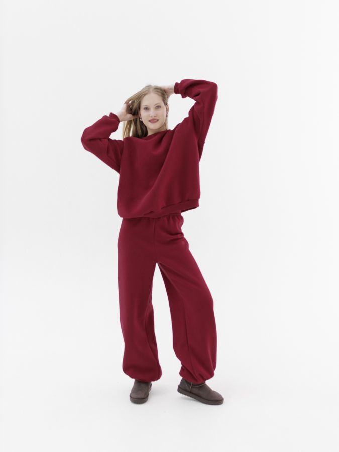 Брюки с начесом брусника