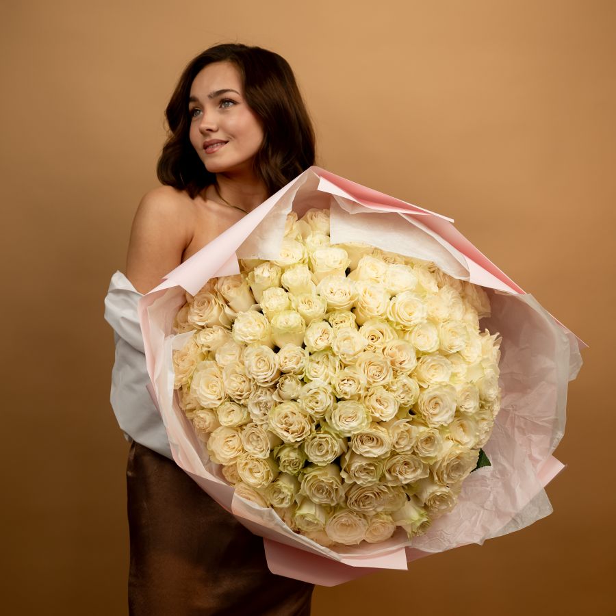 Белые розы 101 шт 60см