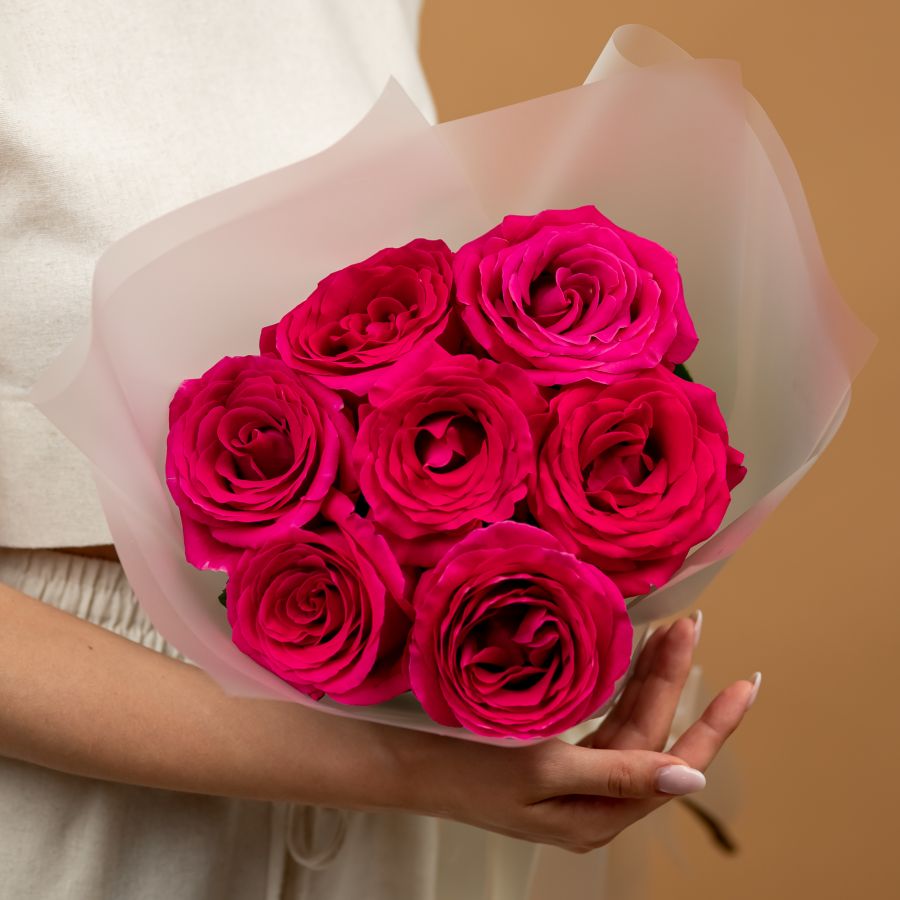 Розовая роза 7 шт 60см