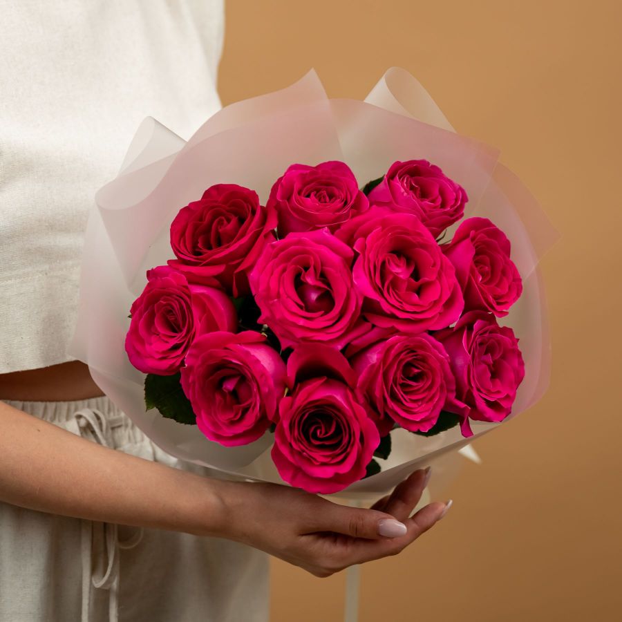 Розовая роза 11 шт 60см