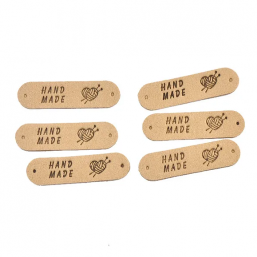 Бирка нашивка Hand Made эко-замша 50х12 мм Разные цвета 3 штуки в уп. (DOUYA-5012)