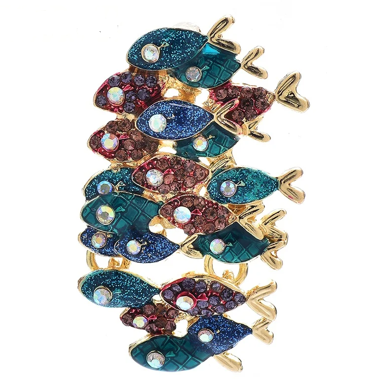 Брошь  Косяк рыбок  со стразами и эмалью (W&B.4028)