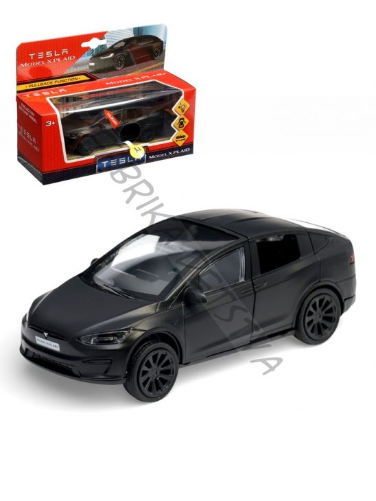Машина металл. "Tesla Model X Plaid", 12 см, свет-звук, двери, инерц., черный мат. MODELX-12SLMAT-BK