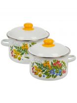 Набор посуды эмалированная сталь, 2 предмета, кастрюли 3,4 л, индукция, СтальЭмаль, №43 Лесная мелодия, 1KB431M, белый