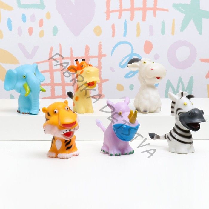 Игрушка-пищалка для купания в ванне «Животные» 6 шт., резиновые, 10 см