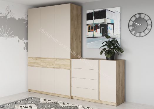 Шкаф 2-х створчатый ШК-001 "Бостон" Дуб крафт серый/Кашемир