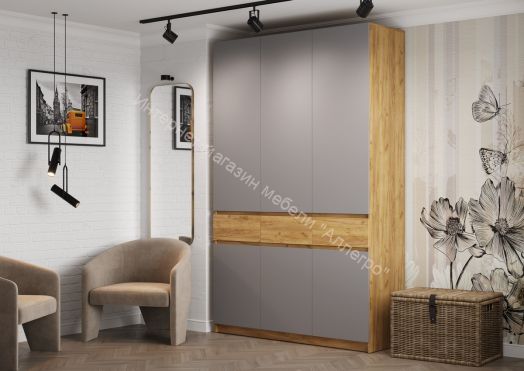 Шкаф 3-х створчатый ШК-002 "Бостон" Дуб крафт золотой/Шифер серый