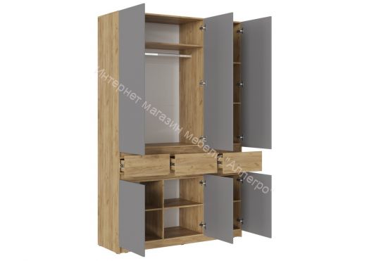 Шкаф 3-х створчатый ШК-002 "Бостон" Дуб крафт золотой/Шифер серый