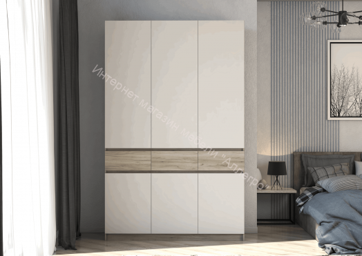 Шкаф 3-х створчатый ШК-002 "Бостон" Дуб крафт серый/Кашемир