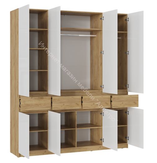 Шкаф 4-х створчатый ШК-004 "Бостон" Дуб крафт золотой/Белый глянец