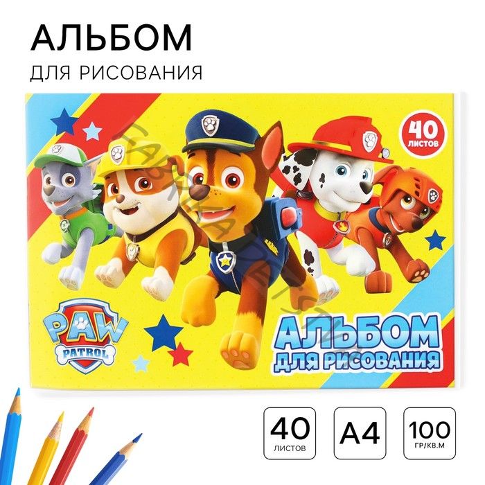 Альбом для рисования А4, 40 листов 100 г/м2, на скрепке, «Щенячий патруль»