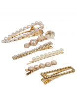 Набор заколок 7х2х17.5 см, 6 шт, металл, резина, жемчужные, позолоченные, A110116