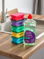 Набор для уборки Softi Clean, 500 мл, средство для мытья посуды + губки для посуды 5 шт