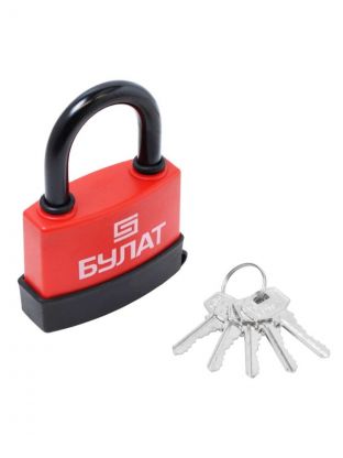 Замок навесной Булат, ВС 1-П80 ПЛ, 13 642, блистер, цилиндровый, всепогодный, красный, 84 мм, 5 ключей