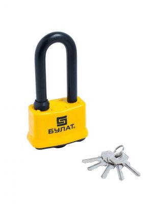 Замок навесной Булат, ВС 0365-01, 13 460, блистер, цилиндровый, всепогодный, желтый, 71 мм, 5 ключей