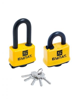 Замок навесной Булат, ВС 0350/0350-01, 13 461, блистер, цилиндровый, желтый, 62 мм, под один ключ компл- 2шт, 5 ключей