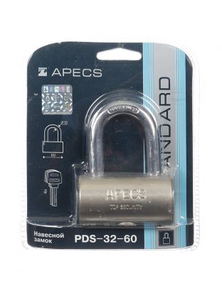 Замок навесной Apecs, PDS-32-60, 12685, блистер, дисковый, 4 ключа