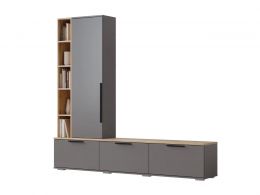 Тумба под телевизор Селеста (ш2006*г370*в1862мм) Графит/Дуб Вотан.