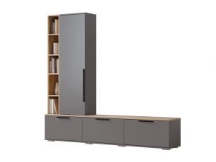 Тумба под телевизор Селеста (ш2006*г370*в1862мм) Графит/Дуб Вотан.