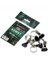 Хомут обжимной червячный с барашком, 12-20 мм, нержавеющая сталь, 5 шт, индивидуальная упаковка, Grandy