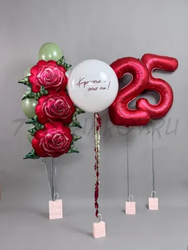 БУКЕТ ШАРОВ "РОЗА КРАСНАЯ"  С ГЕЛИЕМ