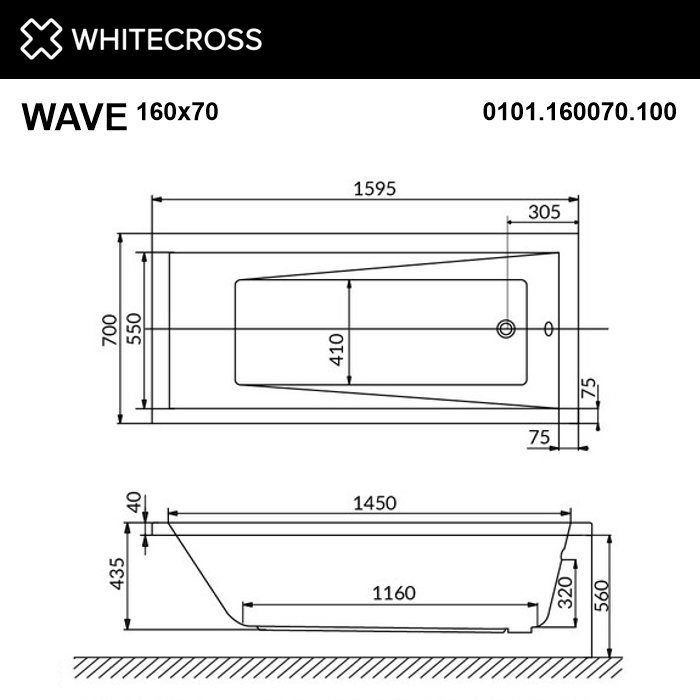 Акриловая ванна WHITECROSS Wave 160x70 схема 9