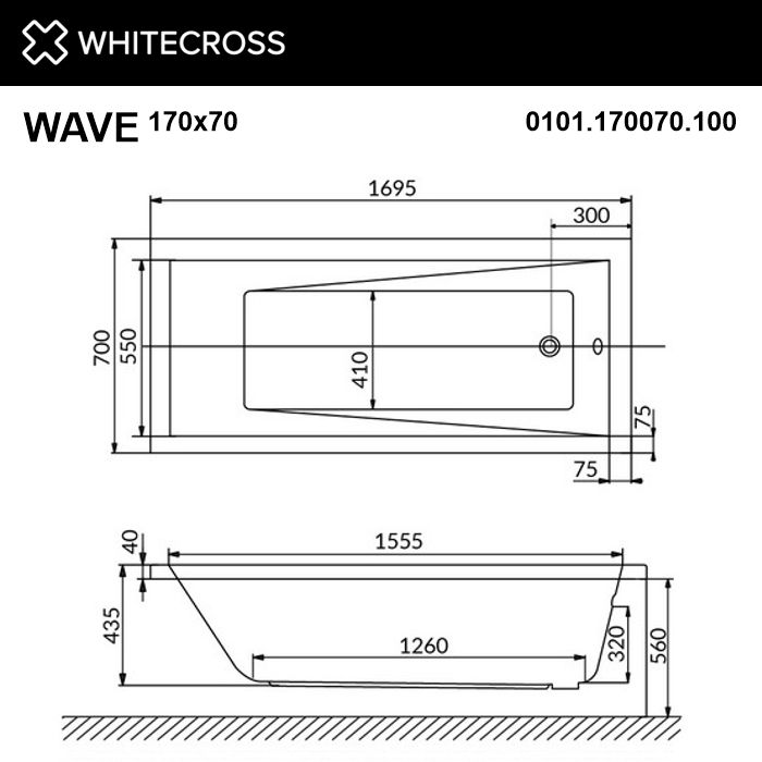 Прямоугольная акриловая ванна WHITECROSS Wave 170x70 ФОТО