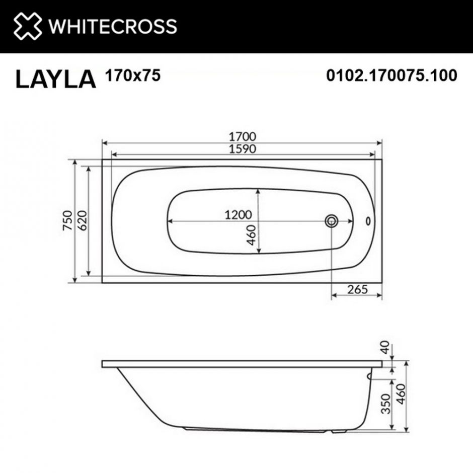 Акриловая пристенная ванна WHITECROSS Layla 170x75 ФОТО