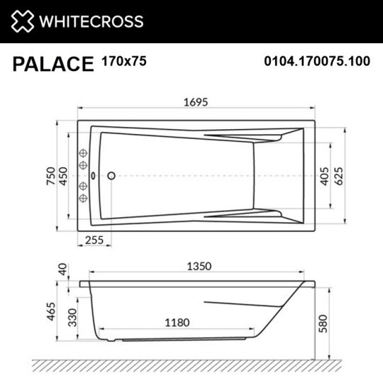 Акриловая ванна WHITECROSS Palace 170x75 с гидромассажем схема 9