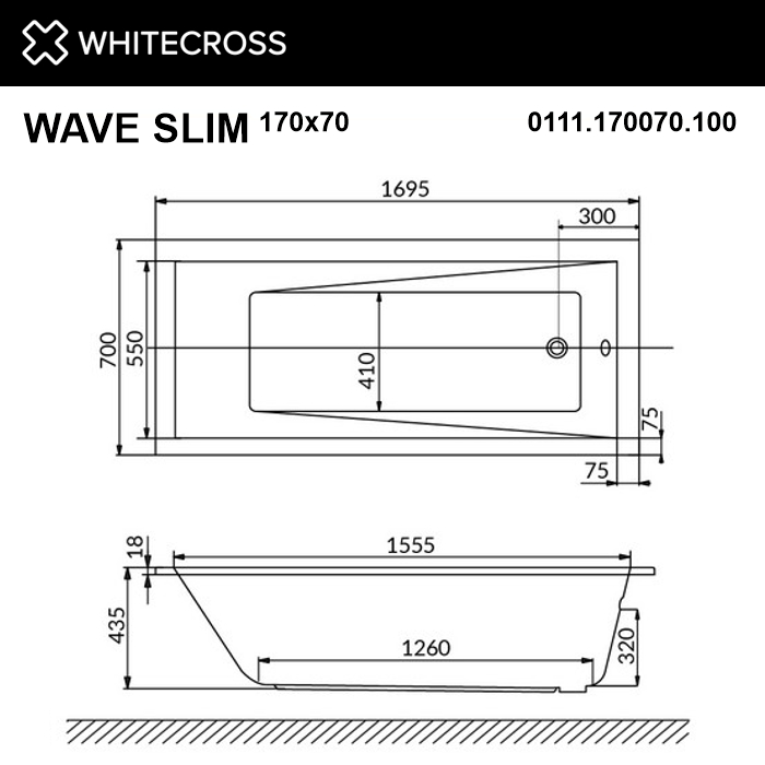 Гидромассажная ванна WHITECROSS Wave Slim 170x70 схема 12