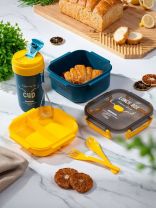 Ланч-бокс пластик, 1.1 л, 16х16х9 см, квадратный, с бутылкой, Y4-8619