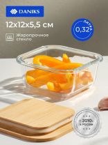 Контейнер пищевой жаропрочное стекло, 320 мл, 12х12х5.5 см, прямоугольный, с бамбуковой крышкой, Y4-6573