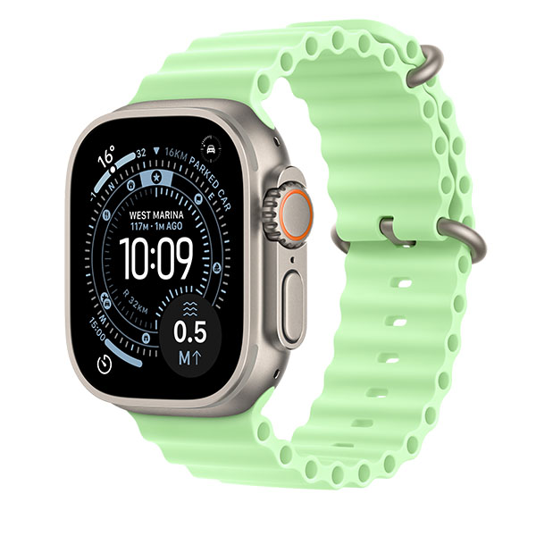 Apple Watch Ultra 3 GPS, 49mm, Natural Titanium + ремешок Ocean Band «Neon Green»