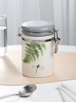 Банка для сыпучих продуктов, керамика, 0.6 л, 9.5х9.5х15 см, с крышкой, с бугельным замком, Prima Collection, Дикий папоротник