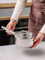 Ковш нержавеющая сталь, 1.7 л, крышка стекло, металлическая ручка, индукция, Daniks, Навия, SD-0136-16S